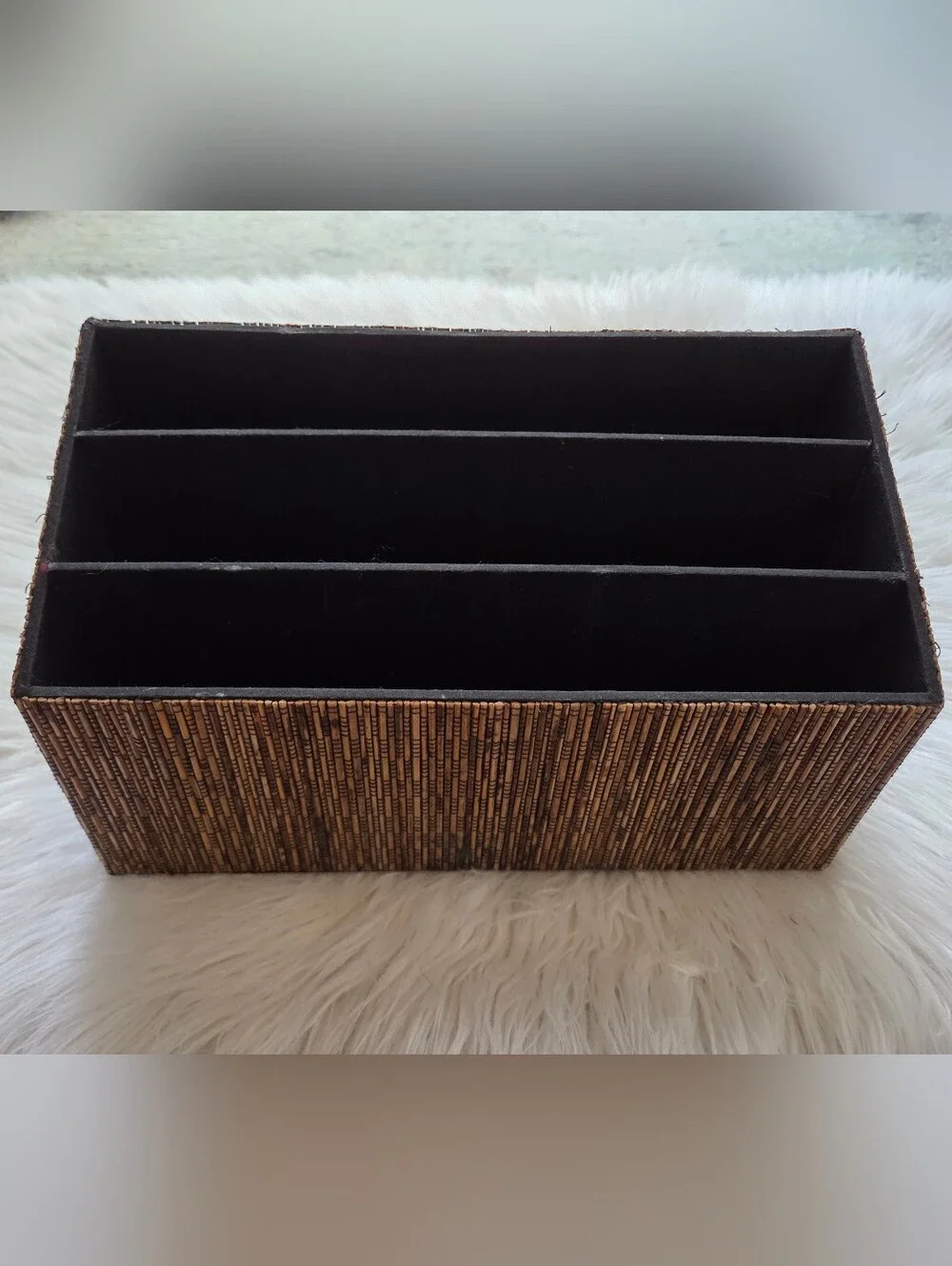 Vintage Pier 1 Imports Desktop Letter Box | Woven Bamboo Mail Sorter